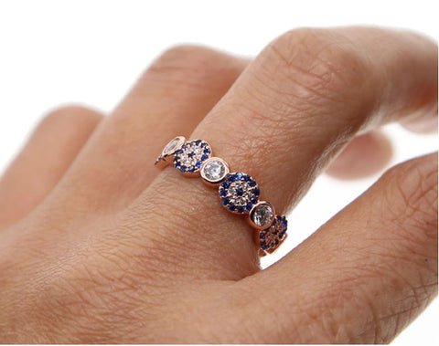 Anillo Oro Rosa Ojito Cristales, Tallas: 6