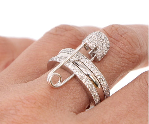 Anillo Plateado Triple Segurito  Cristales Plata 925, Tallas: 5, 5.5, 6, 6.5 y 7