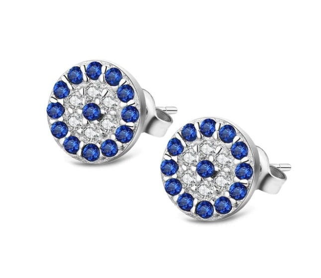 Aretes Ojo Chico Azul - Plata 925