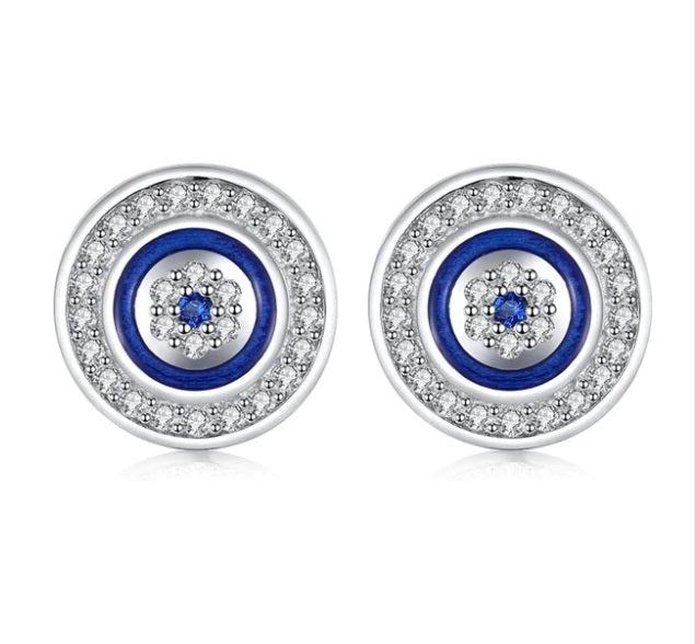 Aretes Ojo con Circulo Azul - Plata 925