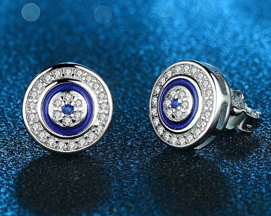 Aretes Ojo con Circulo Azul - Plata 925