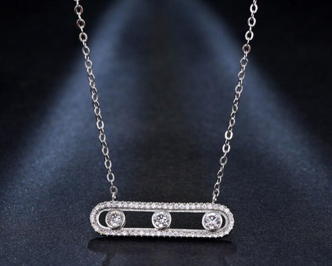 Collar  Plateado Cristales Moviles