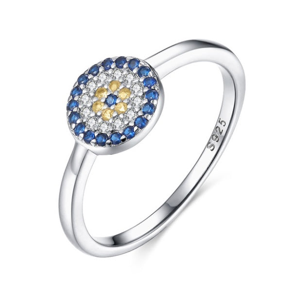 Anillo Plateado Ojo Cristal, Plata 925, Tallas: 6, 7 y 8