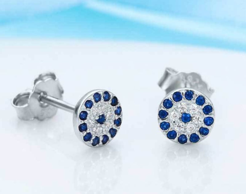 Aretes Ojo Chico Azul - Plata 925