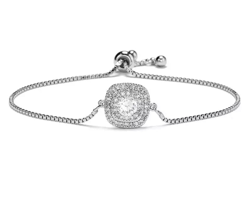 PULSERA AJUSTABLE PLATEADA CUADRO CRISTAL