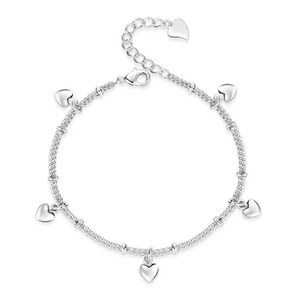 Pulsera Plateada Corazones Colgantes Plata 925