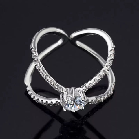 Anillo Cruzado Cristal Con Piedra, tallas disponibles: 6.5, 7 y 7.5