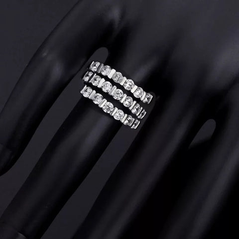 ANILLO PLATEADO 3 FILAS CRISTALES, TALLAS: 5.5