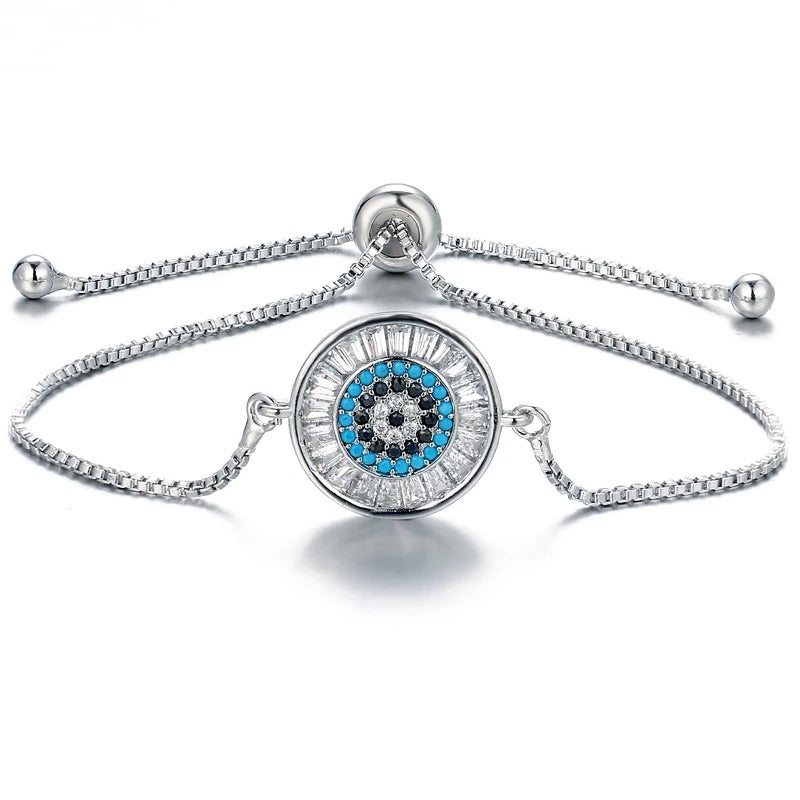 Pulsera Ajustable Plateada Ojito con Cristal
