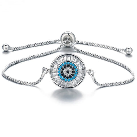 Pulsera Ajustable Plateada Ojito con Cristal