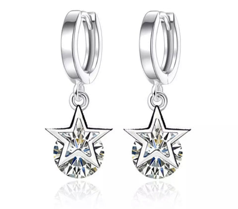 Arracada Pequeña Plata 925 Estrella con Zirconia Colgante