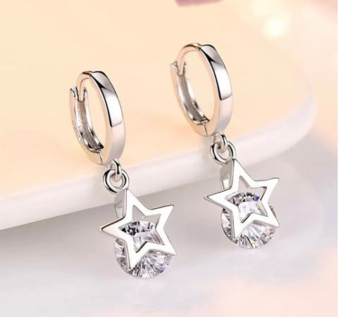 Arracada Pequeña Plata 925 Estrella con Zirconia Colgante