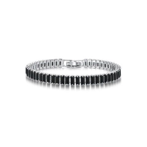 PULSERA BAGUETTE PLATEADA CRISTALES NEGROS
