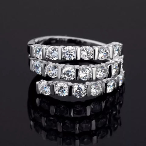 ANILLO PLATEADO 3 FILAS CRISTALES, TALLAS: 5.5