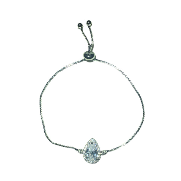 Pulsera Ajustable Plateada Gota Cristal